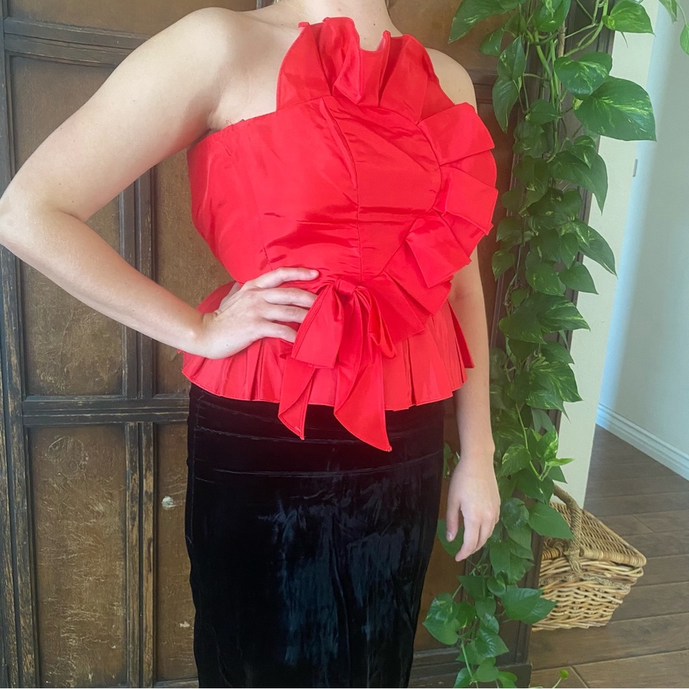 Vintage red and black velvet cocktail dress - Picture 11 of 16
